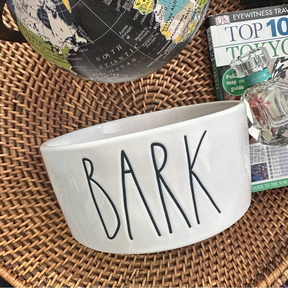 Rae Dunn by Magenta White “BARK” Pet Food or Water 6” Ceramic Bowl